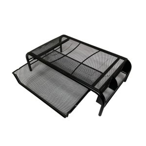 Élévateur d'ordinateur avec tiroir en métal maillé et rangement latéral