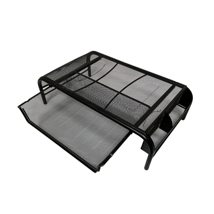 Élévateur d&rsquo;ordinateur avec tiroir en métal maillé et rangement latéral